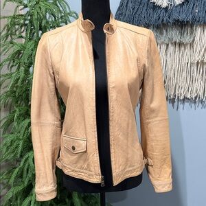 Banana Republic Women's Tan Leather Bomber Moto Jacket